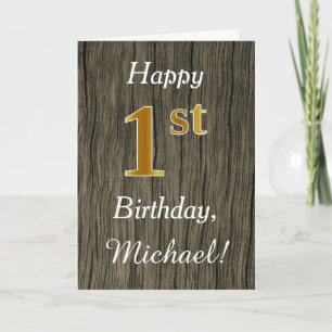 Faux Wood, Faux Gold 1st Birthday + Custom Name Card