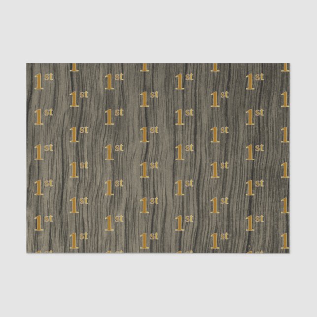 Faux Wood, Faux Gold 1st (First) Event Tissue Paper (Front)