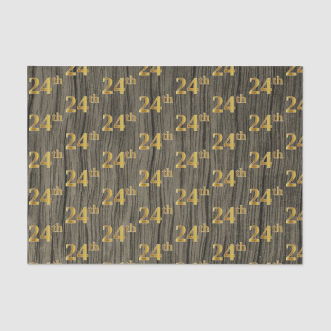 Faux Wood, Faux Gold 24th (Twenty-Fourth) Event Tissue Paper (Front)