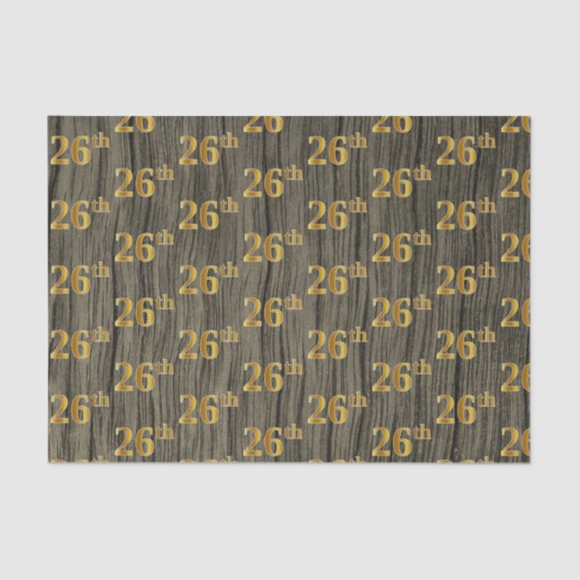 Faux Wood, Faux Gold 26th (Twenty-Sixth) Event Tissue Paper (Front)