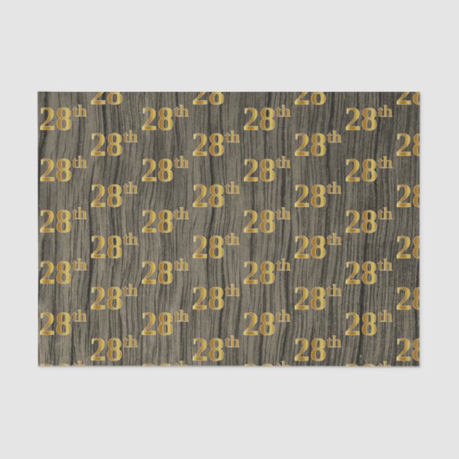 Faux Wood, Faux Gold 28th (Twenty-Eighth) Event Tissue Paper (Front)