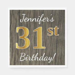 Faux Wood, Faux Gold 31st Birthday + Custom Name Napkin