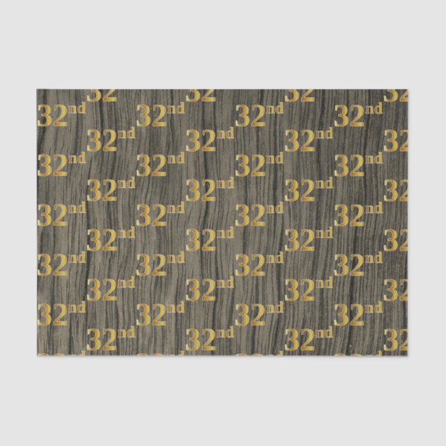 Faux Wood, Faux Gold 32nd (Thirty-Second) Event Tissue Paper (Front)