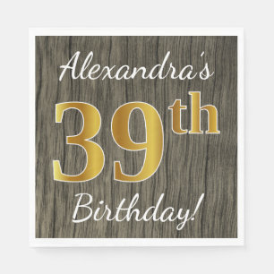 Faux Wood, Faux Gold 39th Birthday + Custom Name Napkin