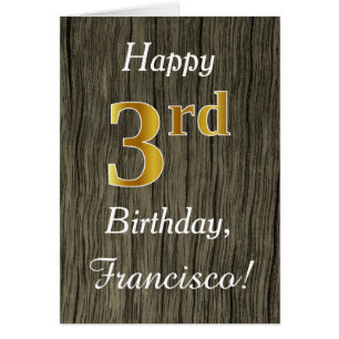 Faux Wood, Faux Gold 3rd Birthday + Custom Name