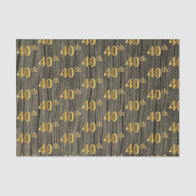 Faux Wood, Faux Gold 40th (Fortieth) Event Tissue Paper (Front)