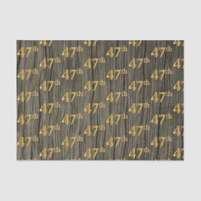 Faux Wood, Faux Gold 47th (Forty-Seventh) Event Tissue Paper (Front)