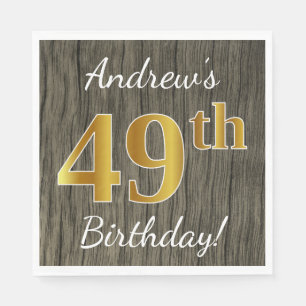 Faux Wood, Faux Gold 49th Birthday + Custom Name Napkin