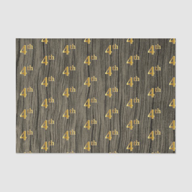 Faux Wood, Faux Gold 4th (Fourth) Event Tissue Paper (Front)