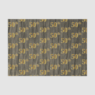 Faux Wood, Faux Gold 50th (Fiftieth) Event Tissue Paper