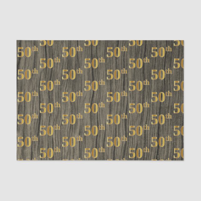 Faux Wood, Faux Gold 50th (Fiftieth) Event Tissue Paper (Front)