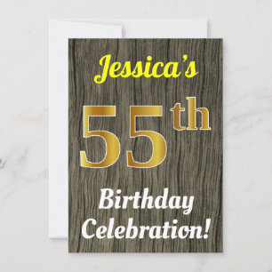 Faux Wood, Faux Gold 55th Birthday Celebration Invitation