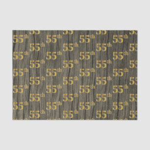 Faux Wood, Faux Gold 55th (Fifty-Fifth) Event Tissue Paper