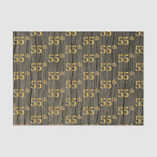 Faux Wood, Faux Gold 55th (Fifty-Fifth) Event Tissue Paper (Front)