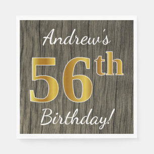 Faux Wood, Faux Gold 56th Birthday + Custom Name Napkin