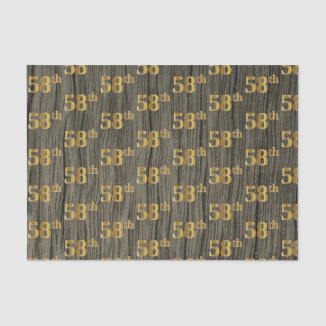 Faux Wood, Faux Gold 58th (Fifty-Eighth) Event Tissue Paper (Front)