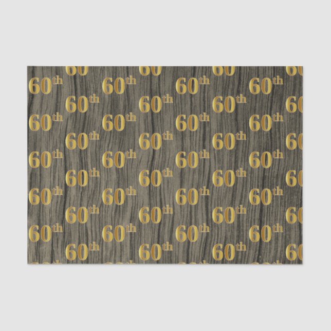 Faux Wood, Faux Gold 60th (Sixtieth) Event Tissue Paper (Front)