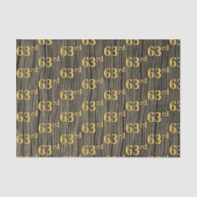 Faux Wood, Faux Gold 63rd (Sixty-Third) Event Tissue Paper (Front)