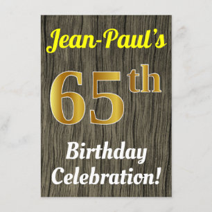Faux Wood, Faux Gold 65th Birthday Celebration Invitation
