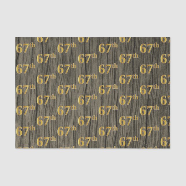 Faux Wood, Faux Gold 67th (Sixty-Seventh) Event Tissue Paper (Front)