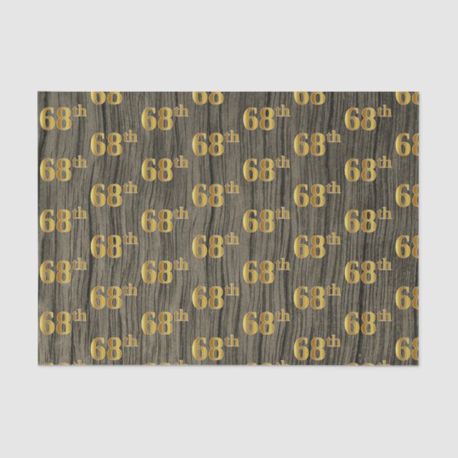 Faux Wood, Faux Gold 68th (Sixty-Eighth) Event Tissue Paper (Front)