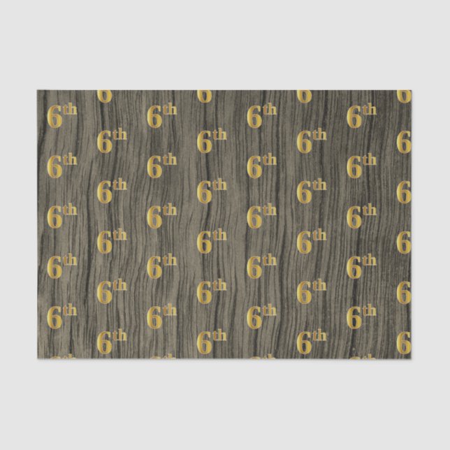 Faux Wood, Faux Gold 6th (Sixth) Event Tissue Paper (Front)
