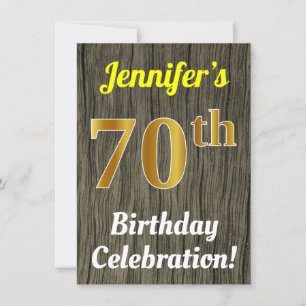 Faux Wood, Faux Gold 70th Birthday Celebration Invitation