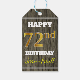 Faux Wood, Faux Gold 72nd Birthday + Custom Name Gift Tags