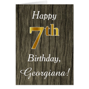 Faux Wood, Faux Gold 7th Birthday + Custom Name