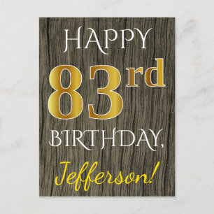 Faux Wood, Faux Gold 83rd Birthday + Custom Name Postcard
