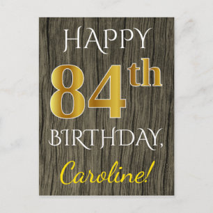 Faux Wood, Faux Gold 84th Birthday + Custom Name Postcard