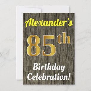 Faux Wood, Faux Gold 85th Birthday Celebration Invitation