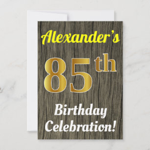 Faux Wood, Faux Gold 85th Birthday Celebration Invitation