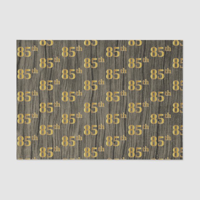 Faux Wood, Faux Gold 85th (Eighty-Fifth) Event Tissue Paper (Front)