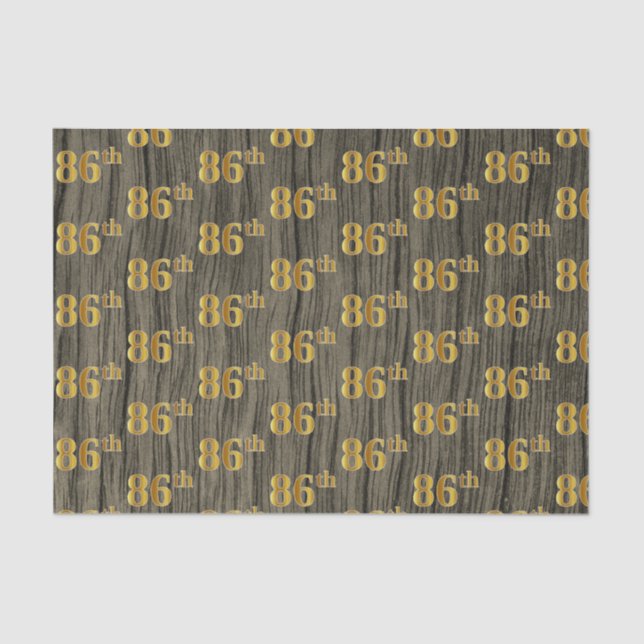 Faux Wood, Faux Gold 86th (Eighty-Sixth) Event Tissue Paper (Front)