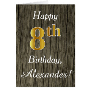Faux Wood, Faux Gold 8th Birthday + Custom Name