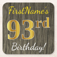 Faux Wood, Faux Gold 93rd Birthday + Custom Name
