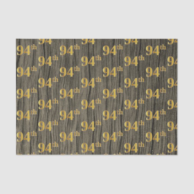 Faux Wood, Faux Gold 94th (Ninety-Fourth) Event Tissue Paper (Front)