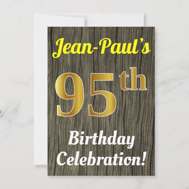 Faux Wood, Faux Gold 95th Birthday Celebration Invitation (Front)