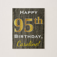 Faux Wood, Faux Gold 95th Birthday + Custom Name