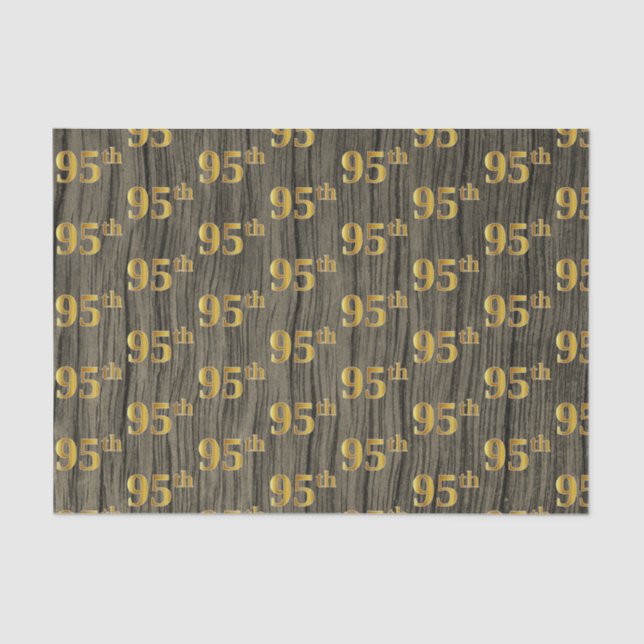 Faux Wood, Faux Gold 95th (Ninety-Fifth) Event Tissue Paper (Front)
