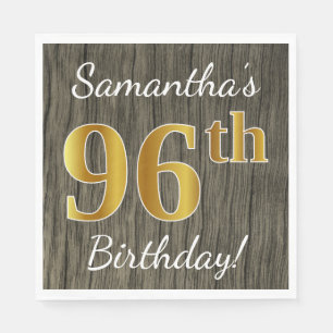 Faux Wood, Faux Gold 96th Birthday + Custom Name Napkin