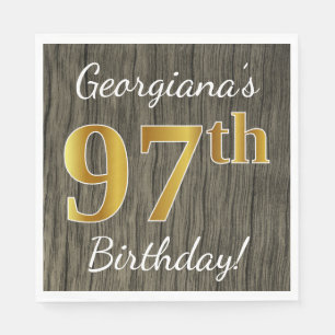 Faux Wood, Faux Gold 97th Birthday + Custom Name Napkin