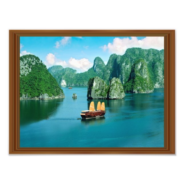 Faux Wood Frame Malaysia Sailboat Ocean Photo Print (Front)