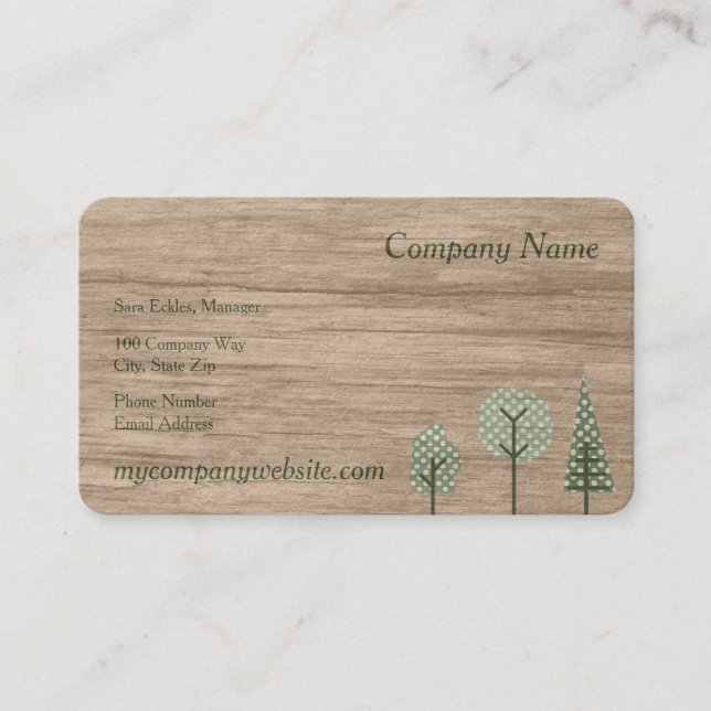 Faux Wood Grain Green Dot Trees Business Card (Front)