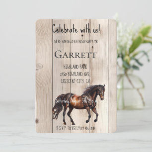 Faux Wood Horse Birthday Invitation