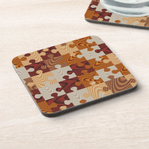 Faux wood jigsaw puzzle coaster