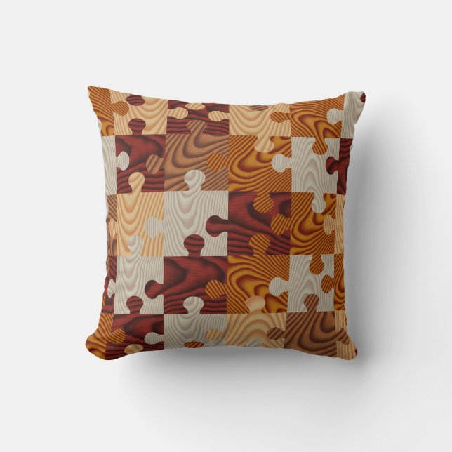 Faux wood jigsaw puzzle cushion (Front)