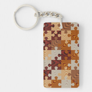 Faux wood jigsaw puzzle key ring