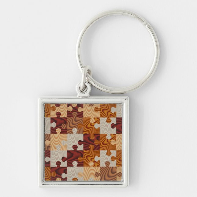 Faux wood jigsaw puzzle key ring (Front)